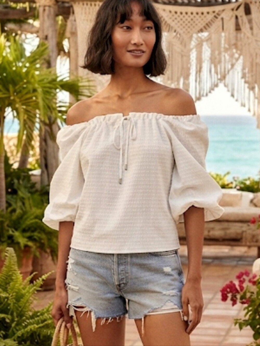Elizabeth and James Smocked Off The Shoulder Top Size Small